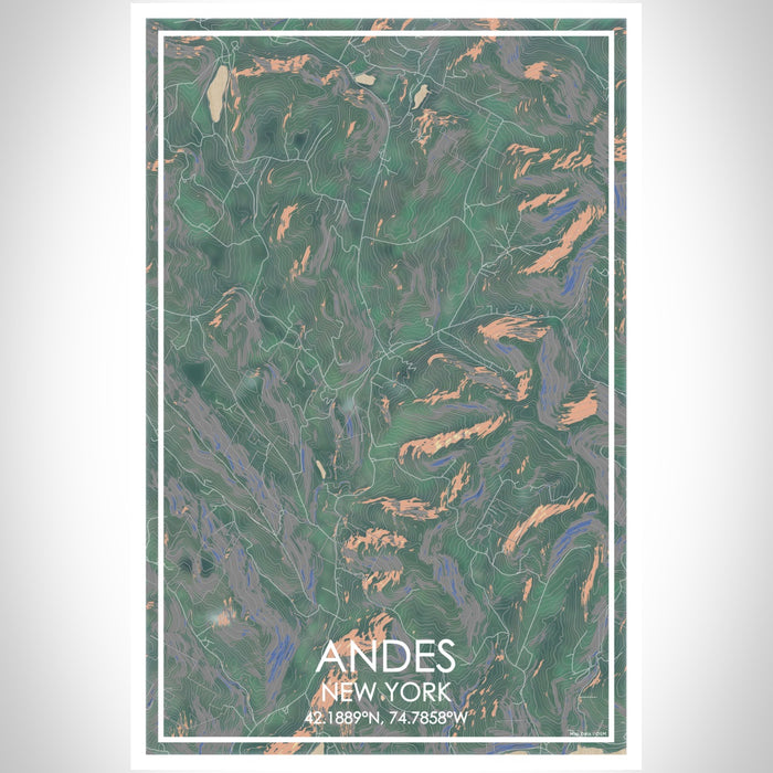 Andes New York Map Print Portrait Orientation in Afternoon Style With Shaded Background