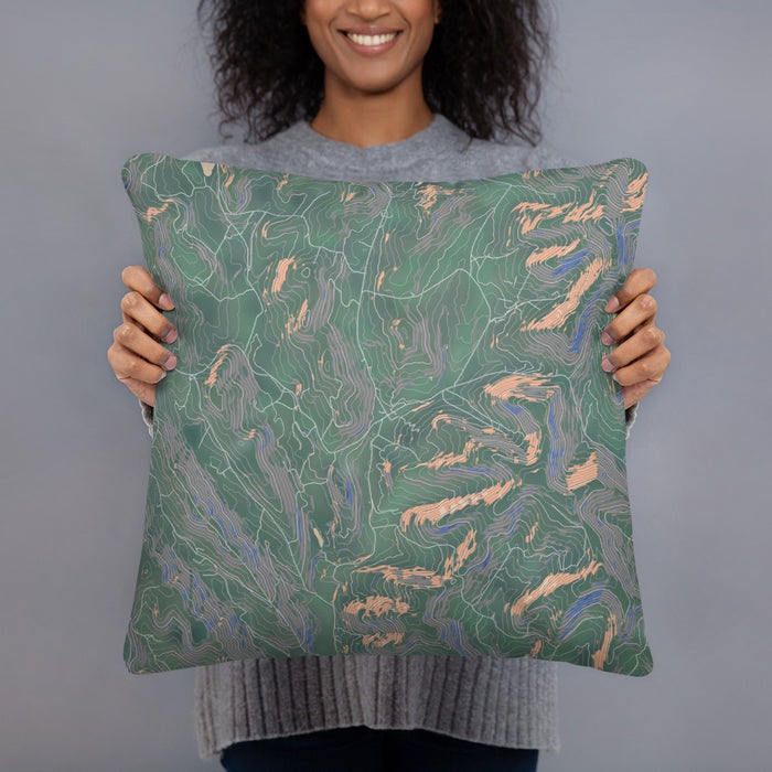 Person holding 18x18 Custom Andes New York Map Throw Pillow in Afternoon