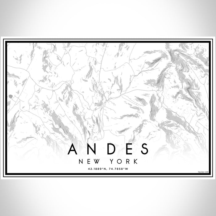 Andes New York Map Print Landscape Orientation in Classic Style With Shaded Background