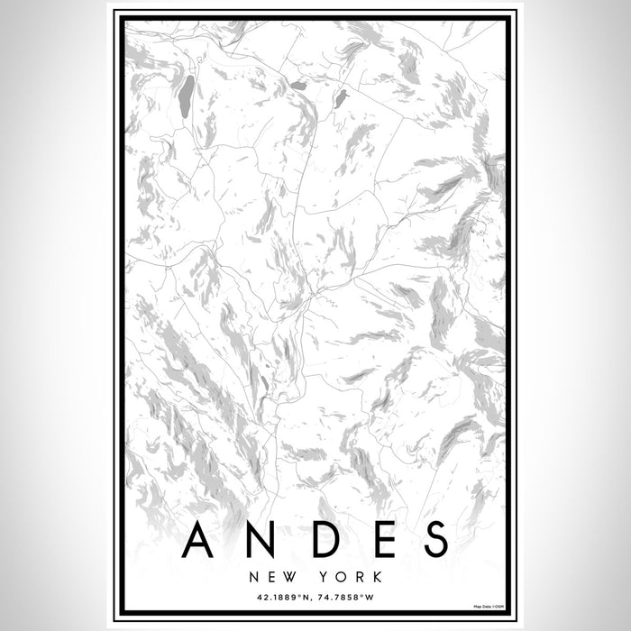 Andes New York Map Print Portrait Orientation in Classic Style With Shaded Background