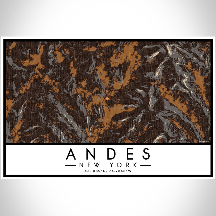 Andes New York Map Print Landscape Orientation in Ember Style With Shaded Background