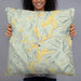 Person holding 22x22 Custom Andes New York Map Throw Pillow in Woodblock
