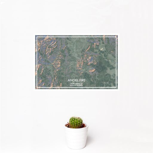 12x18 Angel Fire New Mexico Map Print Landscape Orientation in Afternoon Style With Small Cactus Plant in White Planter