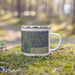 Right View Custom Angel Fire New Mexico Map Enamel Mug in Afternoon on Grass With Trees in Background