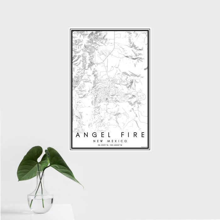 16x24 Angel Fire New Mexico Map Print Portrait Orientation in Classic Style With Tropical Plant Leaves in Water
