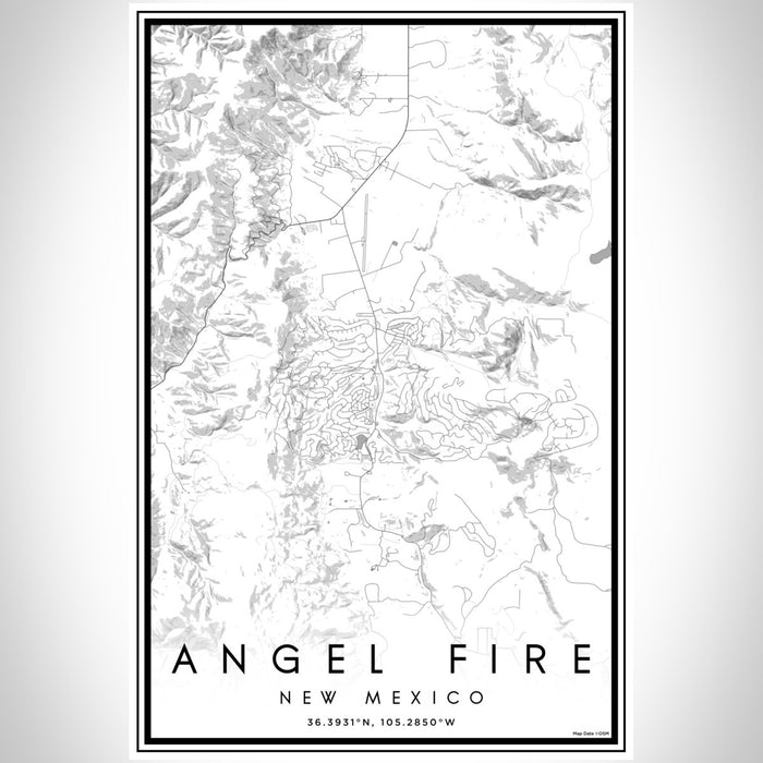 Angel Fire New Mexico Map Print Portrait Orientation in Classic Style With Shaded Background
