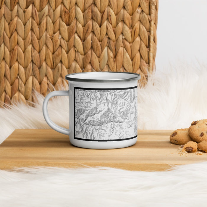 Left View Custom Angel Fire New Mexico Map Enamel Mug in Classic on Table Top