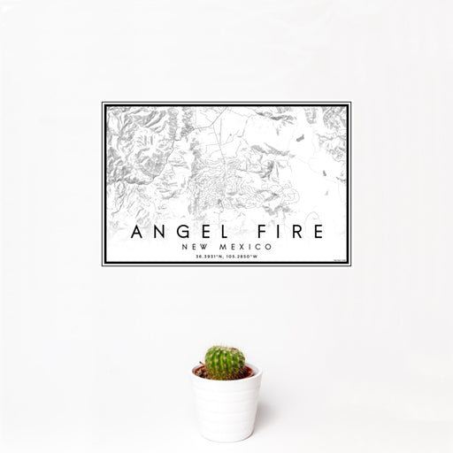 12x18 Angel Fire New Mexico Map Print Landscape Orientation in Classic Style With Small Cactus Plant in White Planter