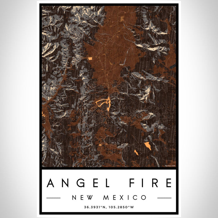 Angel Fire New Mexico Map Print Portrait Orientation in Ember Style With Shaded Background