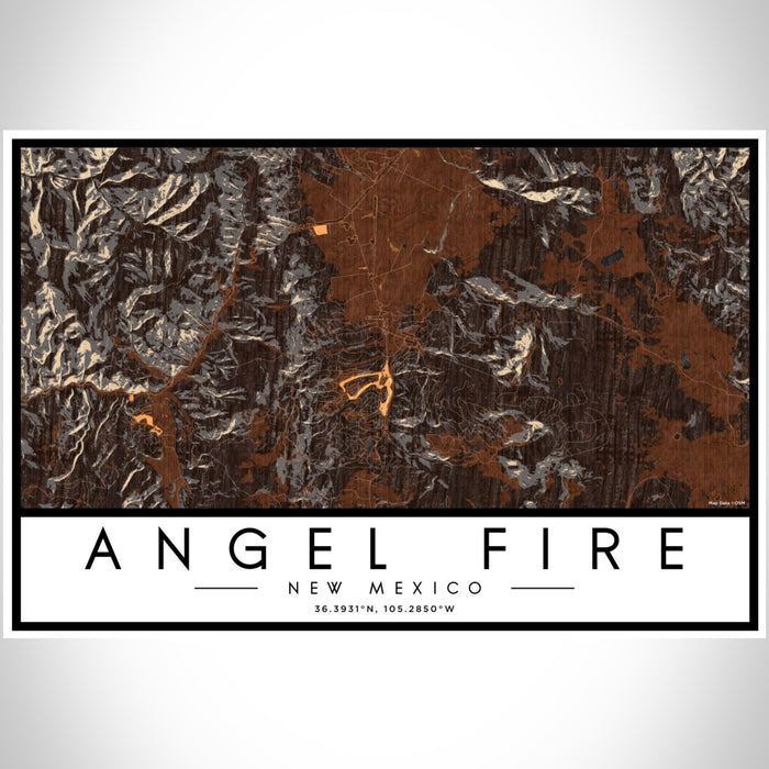 Angel Fire New Mexico Map Print Landscape Orientation in Ember Style With Shaded Background