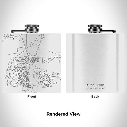 Rendered View of Angel Fire New Mexico Map Engraving on 6oz Stainless Steel Flask in White
