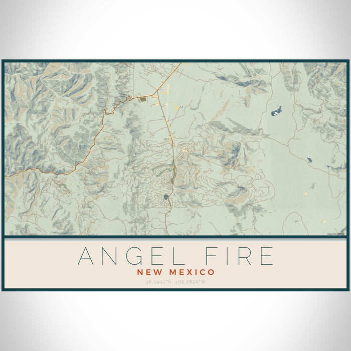 Angel Fire New Mexico Map Print Landscape Orientation in Woodblock Style With Shaded Background