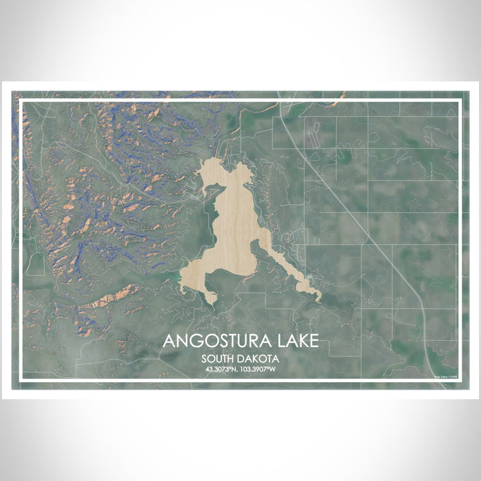 Angostura Lake South Dakota Map Print Landscape Orientation in Afternoon Style With Shaded Background