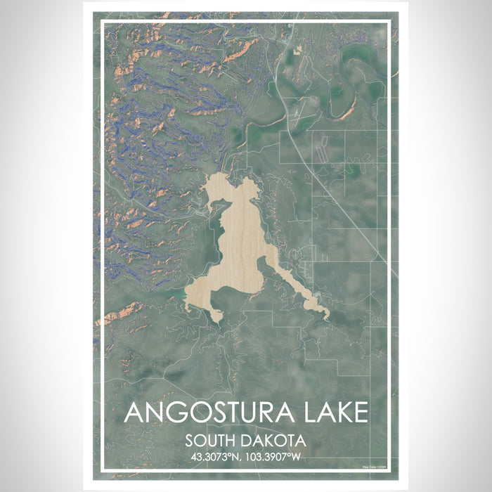 Angostura Lake South Dakota Map Print Portrait Orientation in Afternoon Style With Shaded Background