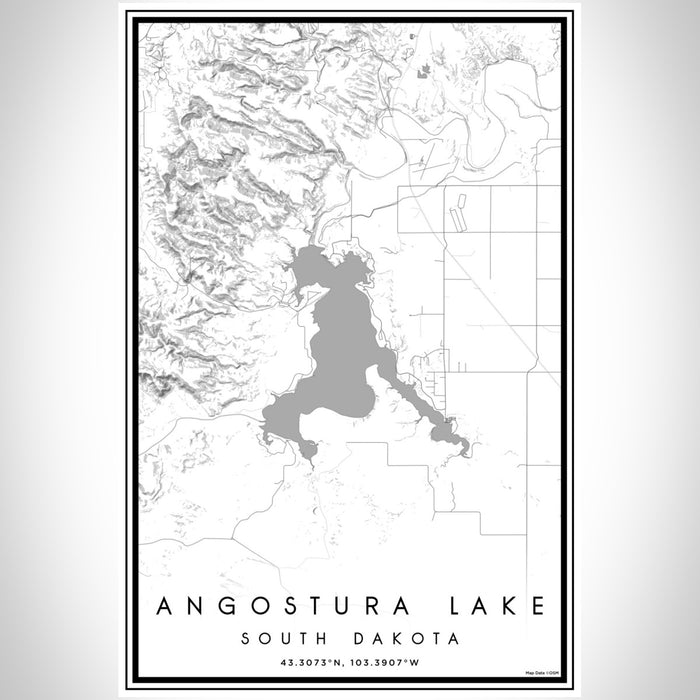 Angostura Lake South Dakota Map Print Portrait Orientation in Classic Style With Shaded Background