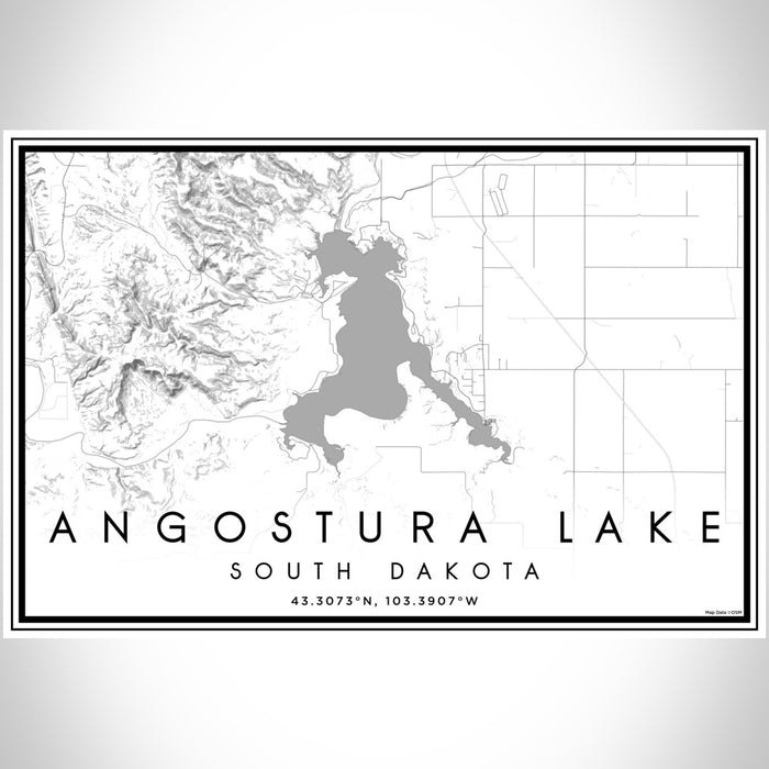 Angostura Lake South Dakota Map Print Landscape Orientation in Classic Style With Shaded Background