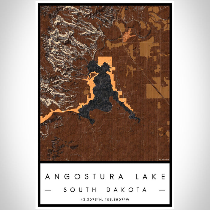 Angostura Lake South Dakota Map Print Portrait Orientation in Ember Style With Shaded Background