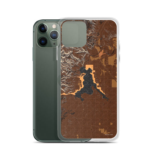 Custom Angostura Lake South Dakota Map Phone Case in Ember on Table with Laptop and Plant