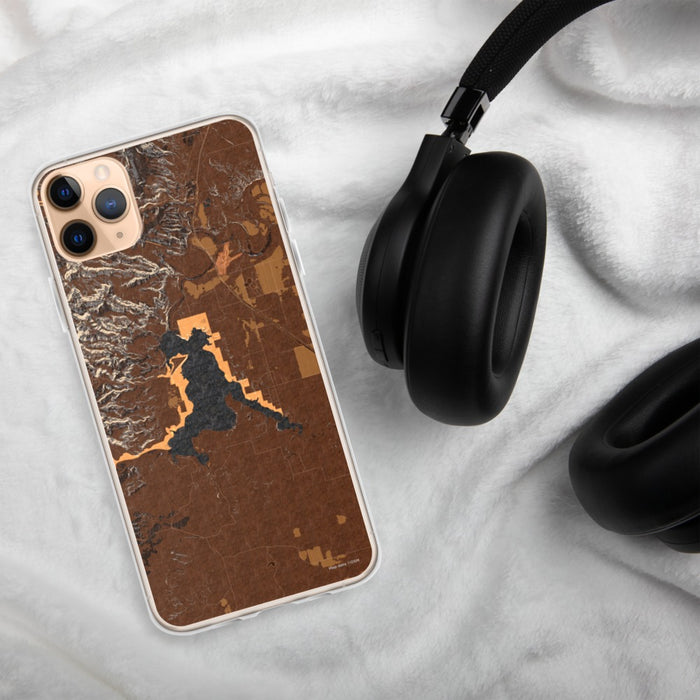 Custom Angostura Lake South Dakota Map Phone Case in Ember on Table with Black Headphones