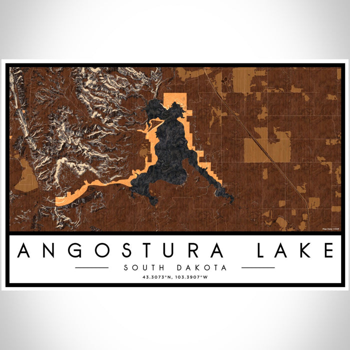 Angostura Lake South Dakota Map Print Landscape Orientation in Ember Style With Shaded Background