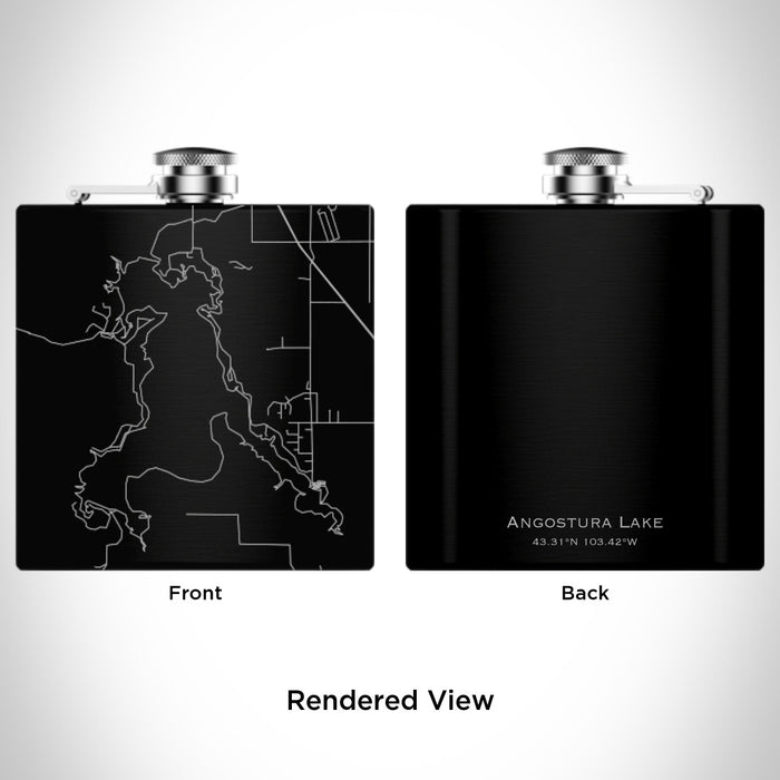 Rendered View of Angostura Lake South Dakota Map Engraving on 6oz Stainless Steel Flask in Black