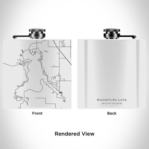 Rendered View of Angostura Lake South Dakota Map Engraving on 6oz Stainless Steel Flask in White