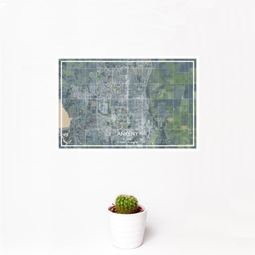 12x18 Ankeny Iowa Map Print Landscape Orientation in Afternoon Style With Small Cactus Plant in White Planter