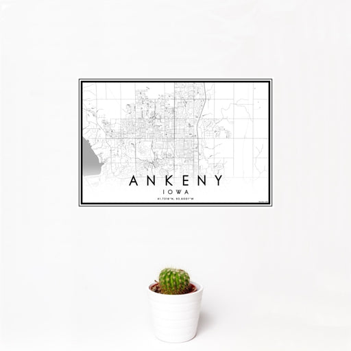 12x18 Ankeny Iowa Map Print Landscape Orientation in Classic Style With Small Cactus Plant in White Planter