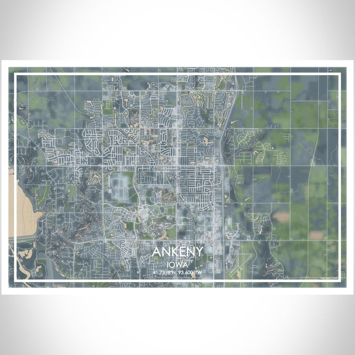 Ankeny Iowa Map Print Landscape Orientation in Afternoon Style With Shaded Background