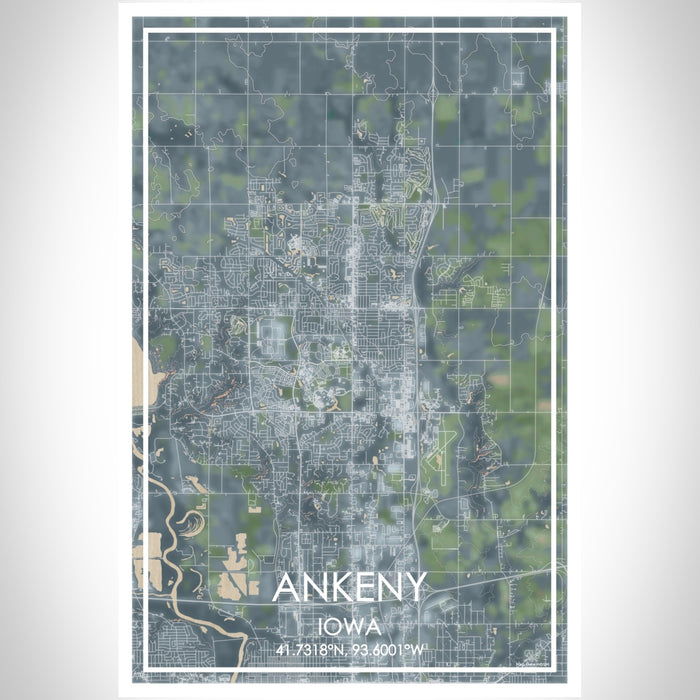 Ankeny Iowa Map Print Portrait Orientation in Afternoon Style With Shaded Background