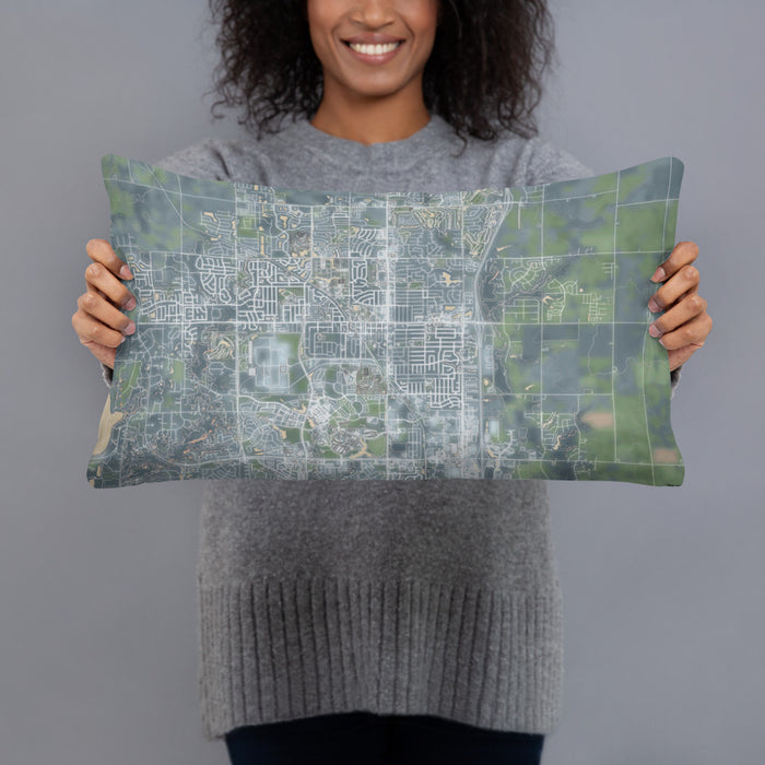 Person holding 20x12 Custom Ankeny Iowa Map Throw Pillow in Afternoon