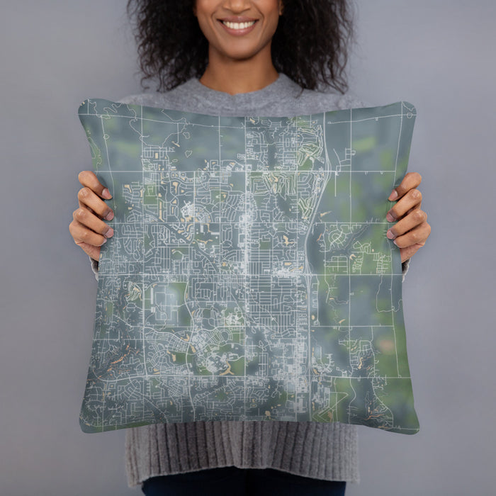 Person holding 18x18 Custom Ankeny Iowa Map Throw Pillow in Afternoon