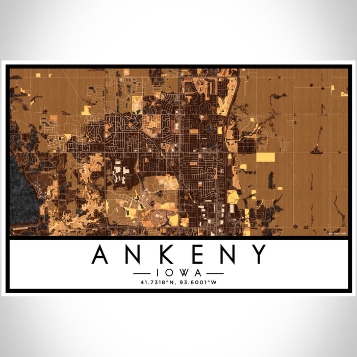 Ankeny Iowa Map Print Landscape Orientation in Ember Style With Shaded Background