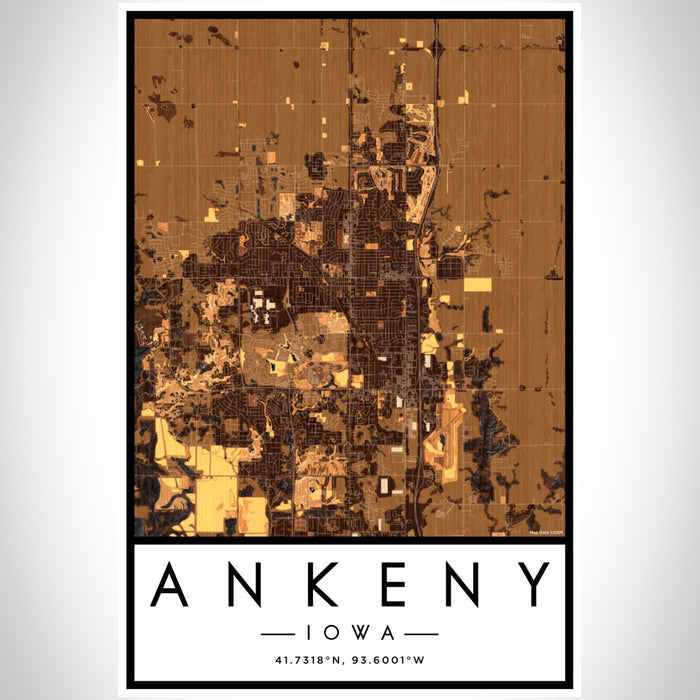 Ankeny Iowa Map Print Portrait Orientation in Ember Style With Shaded Background