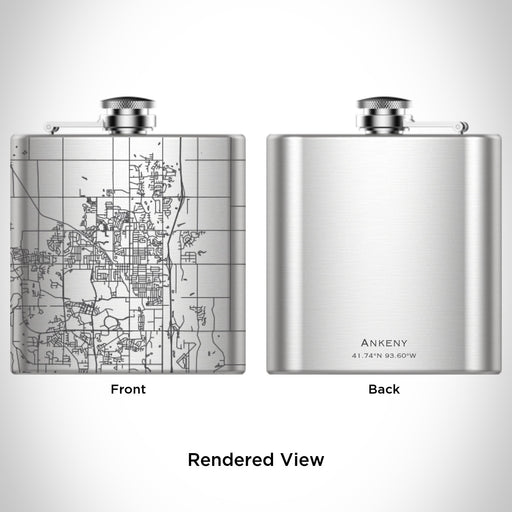 Rendered View of Ankeny Iowa Map Engraving on 6oz Stainless Steel Flask