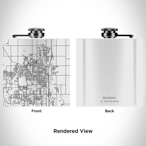 Rendered View of Ankeny Iowa Map Engraving on 6oz Stainless Steel Flask in White