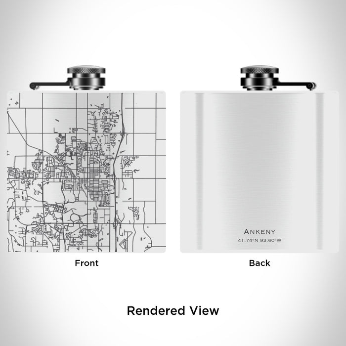 Rendered View of Ankeny Iowa Map Engraving on 6oz Stainless Steel Flask in White