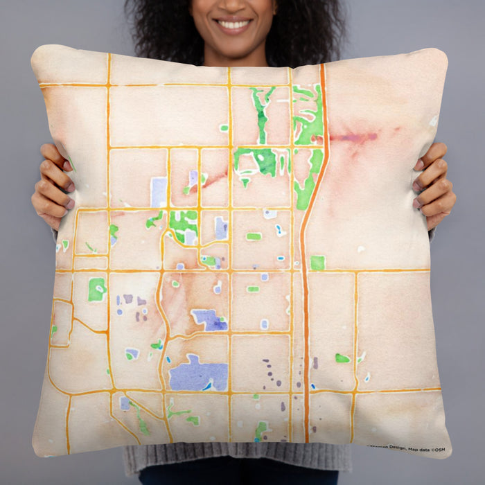 Person holding 22x22 Custom Ankeny Iowa Map Throw Pillow in Watercolor