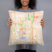 Person holding 18x18 Custom Ankeny Iowa Map Throw Pillow in Watercolor
