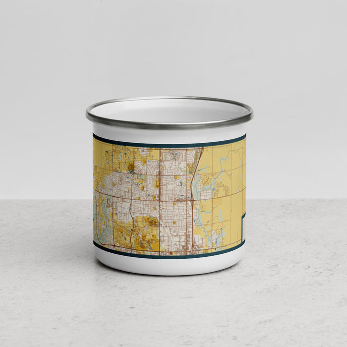 Front View Custom Ankeny Iowa Map Enamel Mug in Woodblock