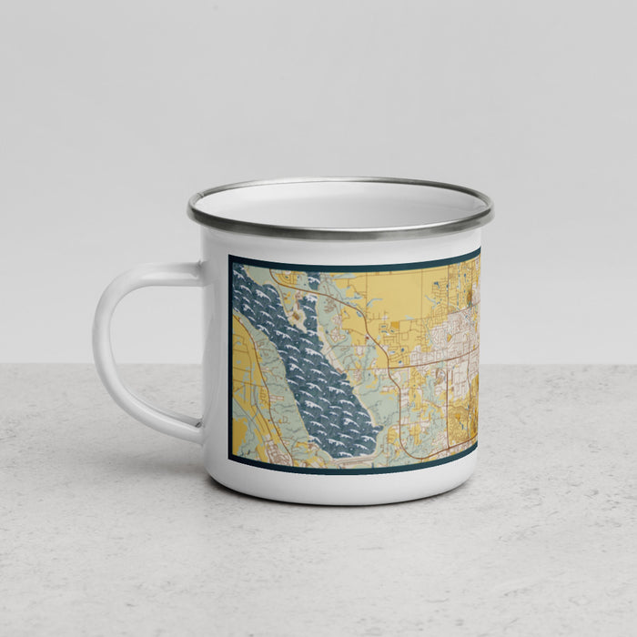 Left View Custom Ankeny Iowa Map Enamel Mug in Woodblock