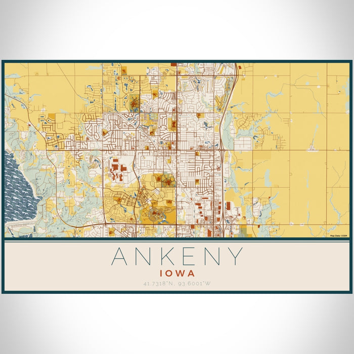 Ankeny Iowa Map Print Landscape Orientation in Woodblock Style With Shaded Background