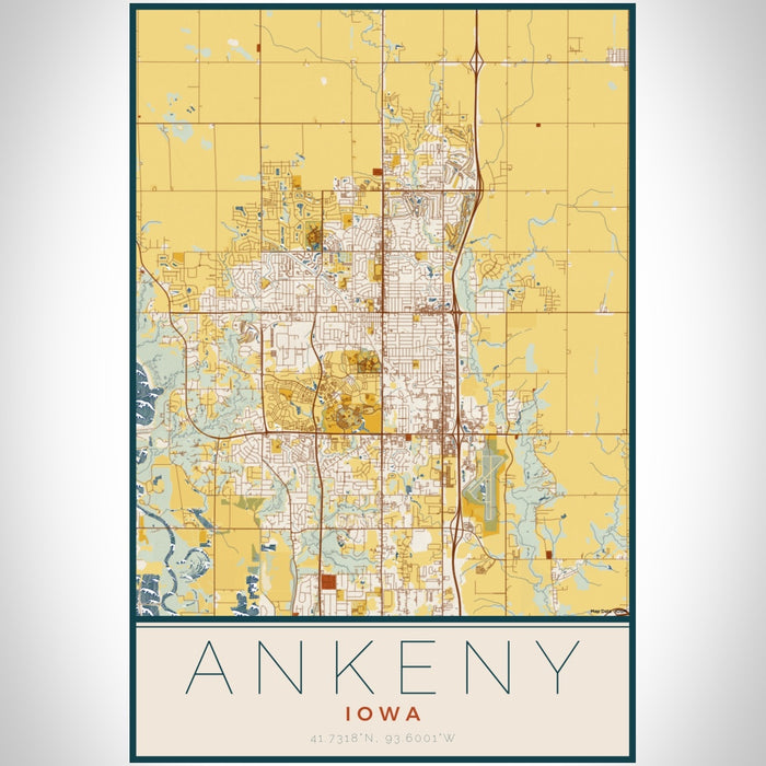 Ankeny Iowa Map Print Portrait Orientation in Woodblock Style With Shaded Background