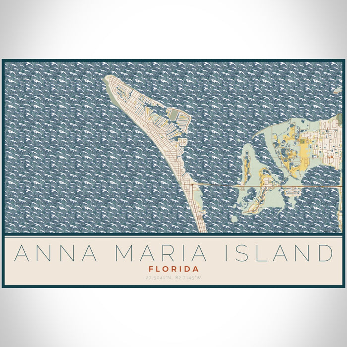 Anna Maria Island Florida Map Print Landscape Orientation in Woodblock Style With Shaded Background