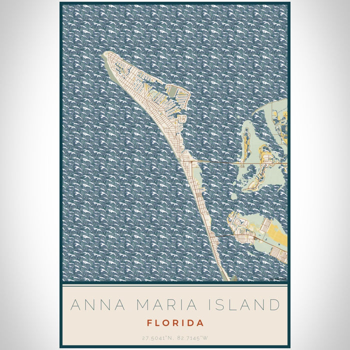 Anna Maria Island Florida Map Print Portrait Orientation in Woodblock Style With Shaded Background