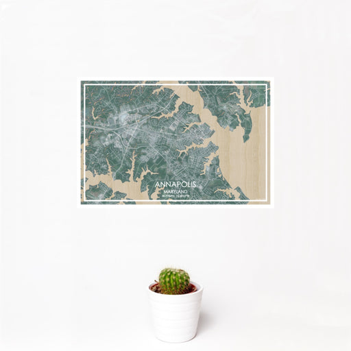 12x18 Annapolis Maryland Map Print Landscape Orientation in Afternoon Style With Small Cactus Plant in White Planter