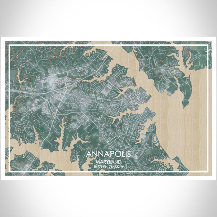 Annapolis Maryland Map Print Landscape Orientation in Afternoon Style With Shaded Background