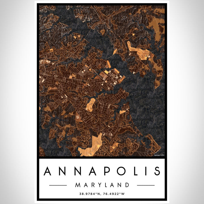 Annapolis Maryland Map Print Portrait Orientation in Ember Style With Shaded Background