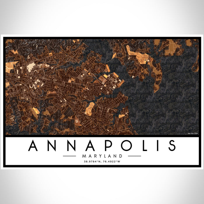 Annapolis Maryland Map Print Landscape Orientation in Ember Style With Shaded Background