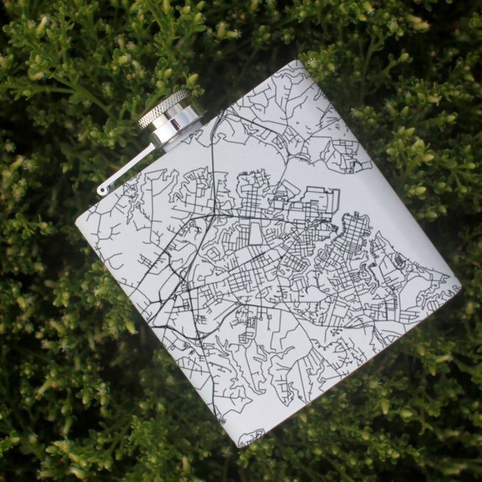 Annapolis Maryland Custom Engraved City Map Inscription Coordinates on 6oz Stainless Steel Flask in White